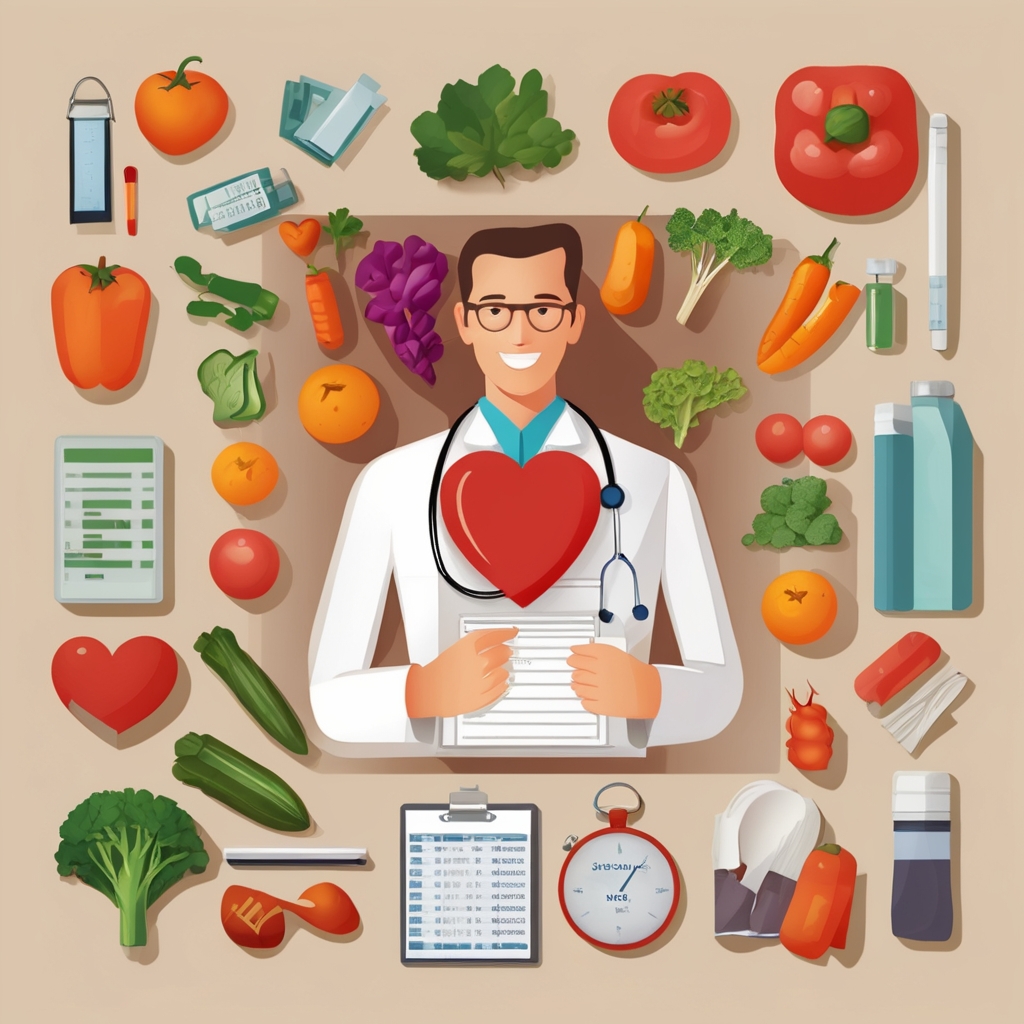 Balanced lifestyle example with exercise, healthy food, and quality sleep for middle-aged adults